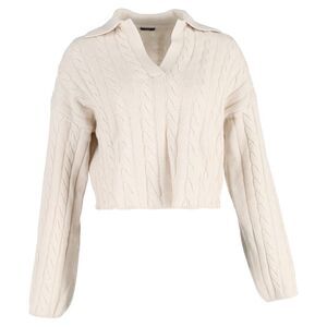 Joseph Knit Collared Cropped Sweater in Light Beige Wool